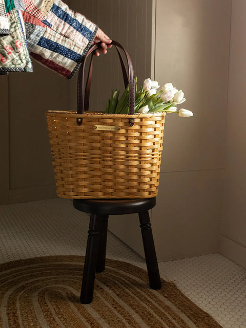 Large Handwoven Market Basket 18x11x12 Inch with Leather Handles – Rustic Storage & Farmer’s Tote | Made in USA Millstream Home  Baskets