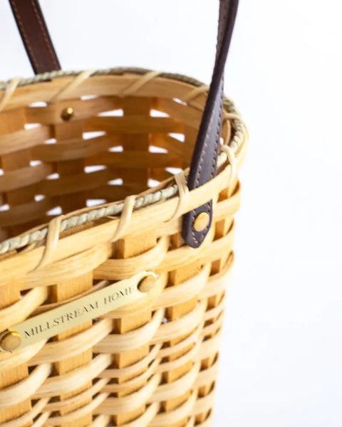 Large Handwoven Market Basket 18x11x12 Inch with Leather Handles – Rustic Storage & Farmer’s Tote | Made in USA Millstream Home  Baskets