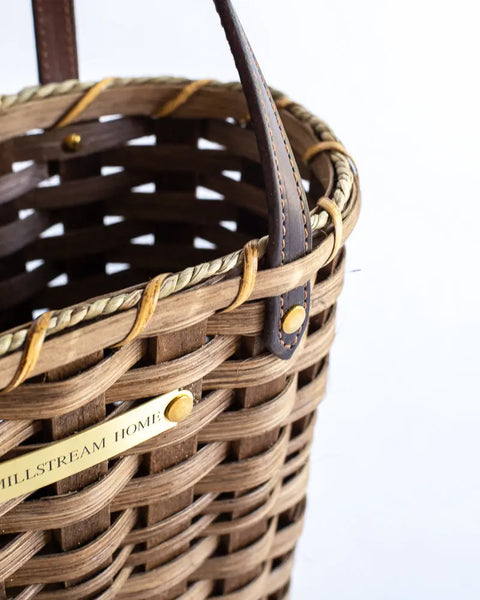 Large Handwoven Market Basket 18x11x12 Inch with Leather Handles – Rustic Storage & Farmer’s Tote | Made in USA Millstream Home  Baskets