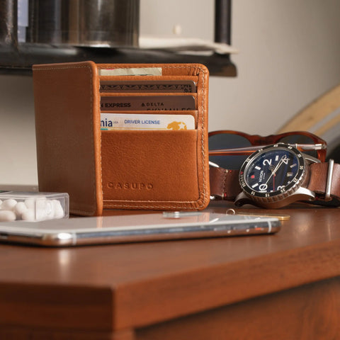 Large Natural Leather Billfold Wallet 4.25x3.5 Inches – Handmade in USA CASUPO  Large Bifold