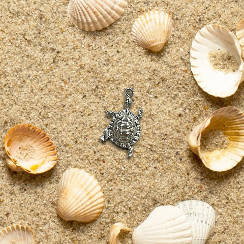 Large Silver Sea Turtle Pendant Charm – Handcrafted Pewter Coastal Jewelry | Made in USA Michelle Marie Boutique  Charms and Pendants