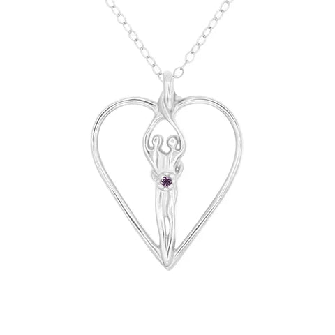 Symbol of Love Jewelry Large Soulmate Heart Necklace features a .925 sterling silver heart-shaped pendant (1½ x 1¼) with raised goddess design and clear cubic zirconia on an 18 chain.