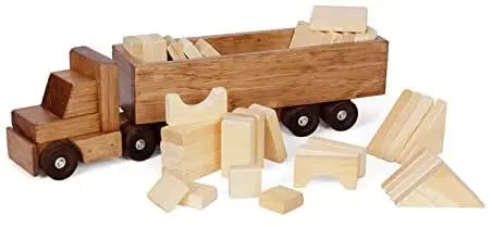 Large Wooden Semi Truck and Trailer Play Set with 30 Natural Building Blocks – 24.5 Inch – AmishCrafted | Made in USA Amish Toy Box  Wooden Toys,Trains, Trucks and Things