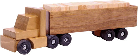Large Wooden Semi Truck and Trailer Play Set with 30 Natural Building Blocks – 24.5 Inch – AmishCrafted | Made in USA Amish Toy Box  Wooden Toys,Trains, Trucks and Things
