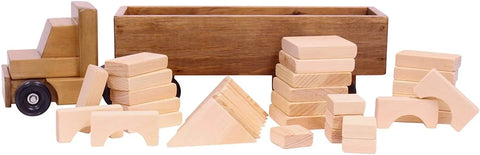 Large Wooden Semi Truck and Trailer Play Set with 30 Natural Building Blocks – 24.5 Inch – AmishCrafted | Made in USA Amish Toy Box  Wooden Toys,Trains, Trucks and Things