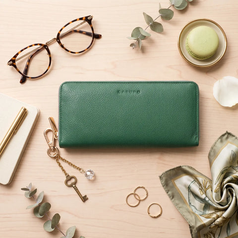 Large Zipper Wallet With Detachable Key Ring - Green CASUPO  Zipper Wallet