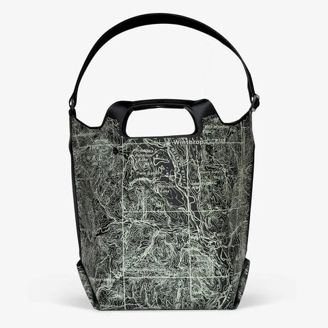LastBag Full Methow Valley Tote Bag 11x7x14 Inch Waterproof Vinyl Carryall – Lightweight Durable Everyday Bag | Made in USA eqpd   64.00 17" Shoulder / Black Methow Map
