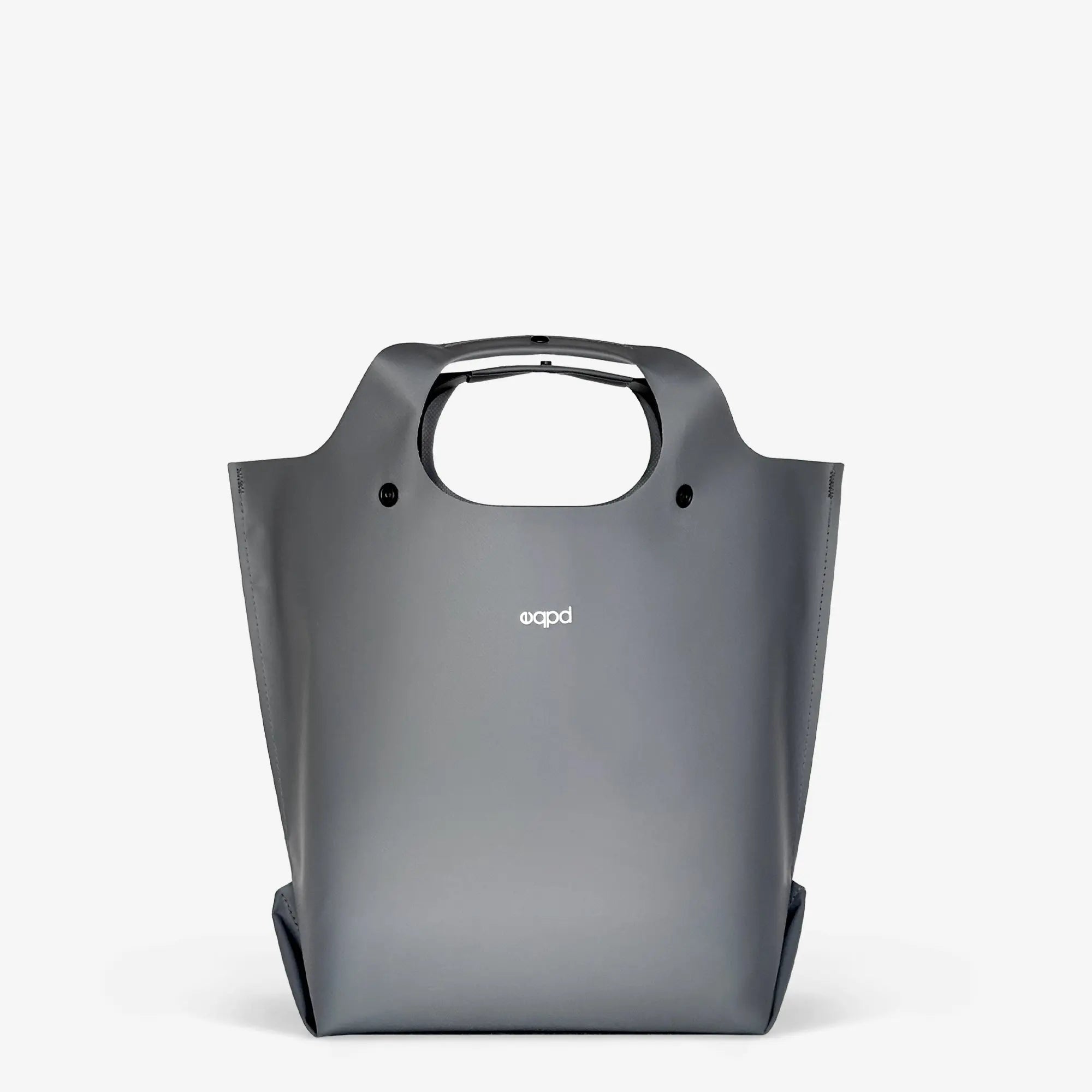 A sleek, modern gray LastBag - Hand tote by eqpd, featuring rounded handles and the brands small white logo on the front, is perfect for everyday use. Shown against a plain white background.