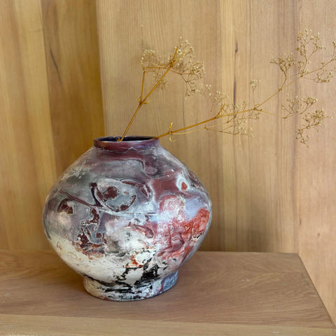 Lava Moon 1 | Handcrafted Porcelain Lava Moon Vase 6.25 Inch – Foil Saggar Fired Decorative Pottery | Made in USA All Muddy 