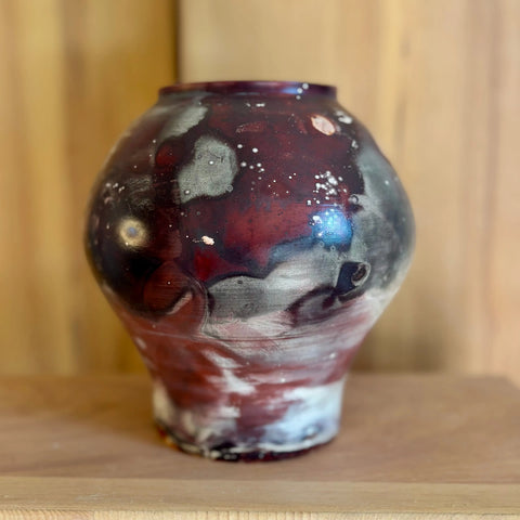 Lava Moon 3 | Handcrafted 7.5 Inch Porcelain Cosmic Foil Saggar Vase – Decorative Ceramic Art by Hillit Wahlberg | Made in USA All Muddy 
