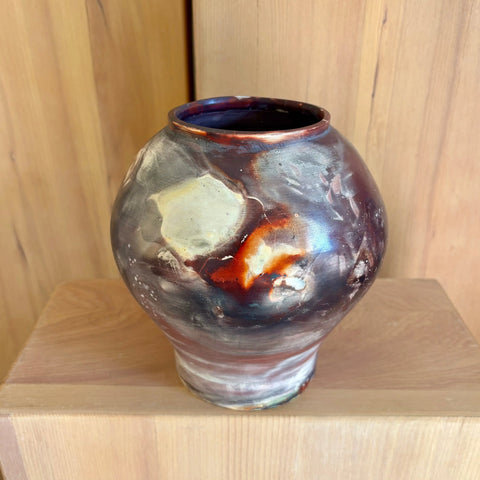 Lava Moon 3 | Handcrafted 7.5 Inch Porcelain Cosmic Foil Saggar Vase – Decorative Ceramic Art by Hillit Wahlberg | Made in USA All Muddy 