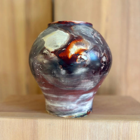 Lava Moon 3 | Handcrafted 7.5 Inch Porcelain Cosmic Foil Saggar Vase – Decorative Ceramic Art by Hillit Wahlberg | Made in USA All Muddy 