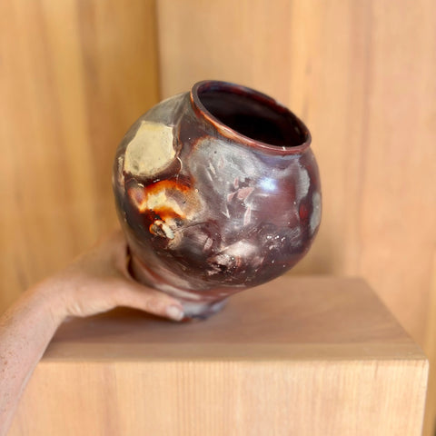 Lava Moon 3 | Handcrafted 7.5 Inch Porcelain Cosmic Foil Saggar Vase – Decorative Ceramic Art by Hillit Wahlberg | Made in USA All Muddy 
