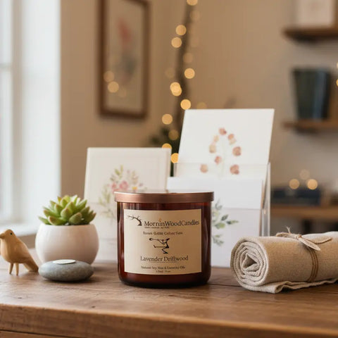 Lavender Driftwood Soy Wax Candle 3-Wick 17oz Blown Glass Jar – Long Burn Time Home Fragrance | Made in USA MorninWood Candles  3 Wick Candle