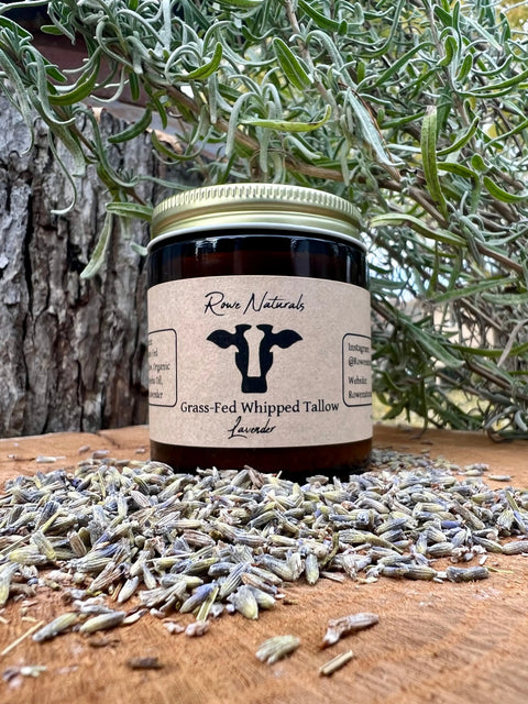 Lavender Infused 100% Grass-Fed Whipped Tallow Moisturizer – Organic Jojoba Blend | Made in USA Rowe Naturals  Herbal Infused Whipped Tallow