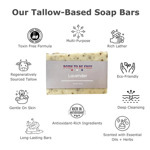 Lavender Scented Tallow Soap Bar 4.5 oz – Natural Moisturizing Bath Soap | Made in USA Born to be Free  Soap