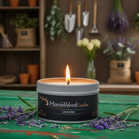 Lavender Soy Wax Candle 6oz Tin – Eco-Friendly Home Fragrance with Citrus & Cedar Notes | Made in USA MorninWood Candles  Candles