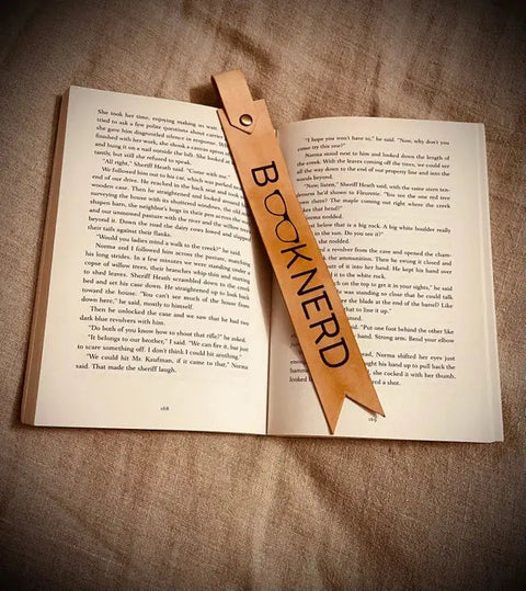 Leather Book Nerd Bookmark – 1.25 x 8.5 Inch Riveted Design | Made in USA Suede Kloth 