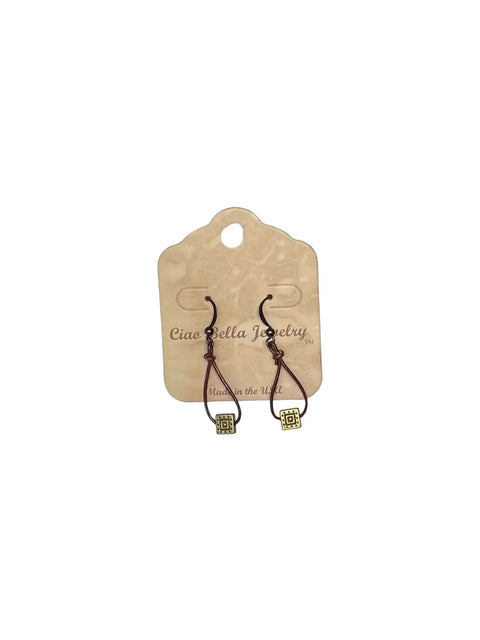 Leather Teardrop Earrings With Gold Square Accents – Edgy Handmade Jewelry | Made in USA by Michelle Marie Michelle Marie Boutique  Earrings