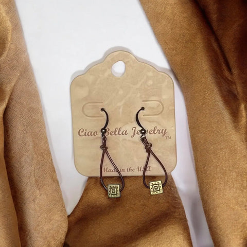 Leather Teardrop Earrings With Gold Square Accents – Edgy Handmade Jewelry | Made in USA by Michelle Marie Michelle Marie Boutique  Earrings