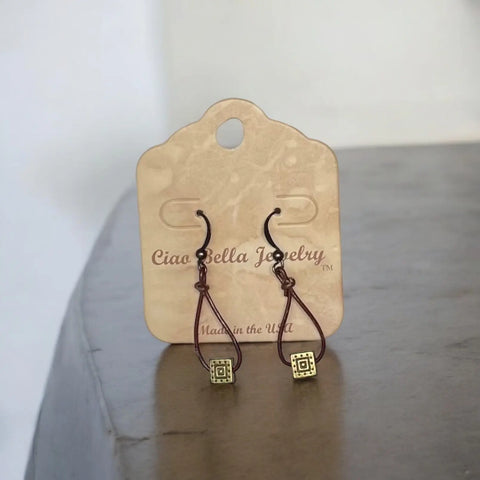 Leather Teardrop Earrings With Gold Square Accents – Edgy Handmade Jewelry | Made in USA by Michelle Marie Michelle Marie Boutique  Earrings