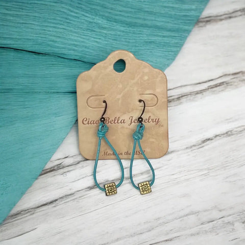 Leather Teardrop Earrings With Gold Square Accents – Edgy Handmade Jewelry | Made in USA by Michelle Marie Michelle Marie Boutique  Earrings