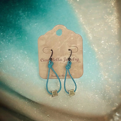 Leather Teardrop Earrings With Gold Square Accents – Edgy Handmade Jewelry | Made in USA by Michelle Marie Michelle Marie Boutique  Earrings