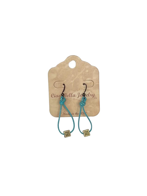 Leather Teardrop Earrings With Gold Square Accents – Edgy Handmade Jewelry | Made in USA by Michelle Marie Michelle Marie Boutique  Earrings