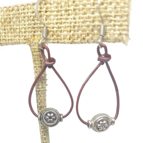 Leather Teardrop Earrings With Silver and Gunmetal Accents – Stylish Artisan Jewelry | Made in USA Michelle Marie Boutique  Earrings