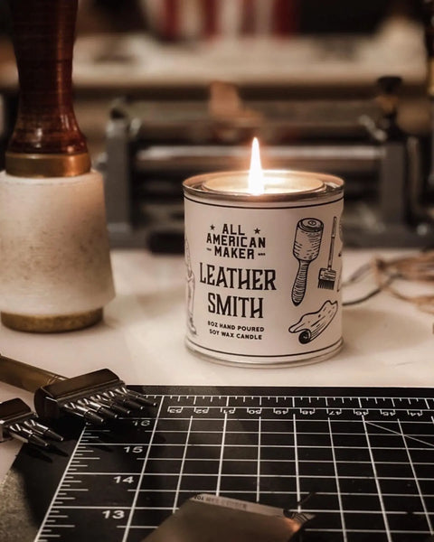 Leathersmith Scented Soy Wax Candle 8oz – Hand Poured Americana Fragrance | Made in USA Home Decor All American Maker 