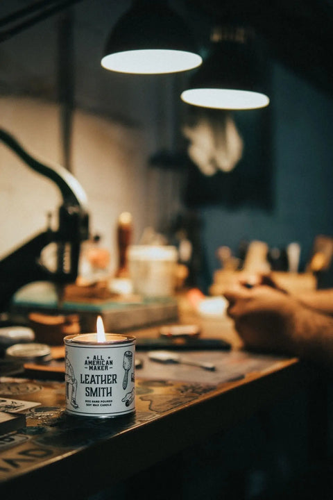 Leathersmith Scented Soy Wax Candle 8oz – Hand Poured Americana Fragrance | Made in USA Home Decor All American Maker 