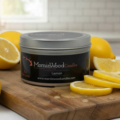 Lemon Scented Soy Candle Tin – 6.5oz Fresh Citrus Aroma – Handcrafted Home Fragrance | Made in USA MorninWood Candles  Candles