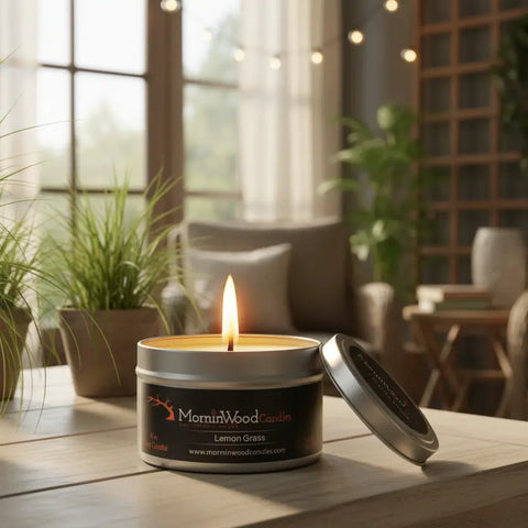 Lemongrass Soy Candle 6 oz – Natural Home Fragrance Tin – 35 Hour Burn Time | Made in USA MorninWood Candles  Candles