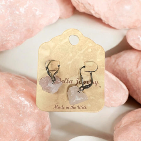 Leverback Earrings with Rose Quartz and Gemstone Rocks – Michelle Marie Boutique | Made in USA Michelle Marie Boutique  Earrings