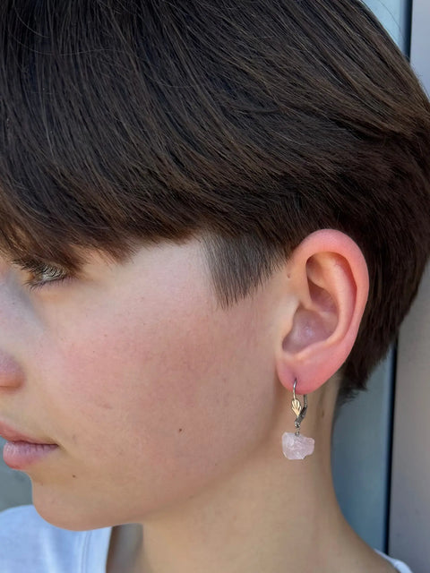Leverback Earrings with Rose Quartz and Gemstone Rocks – Michelle Marie Boutique | Made in USA Michelle Marie Boutique  Earrings