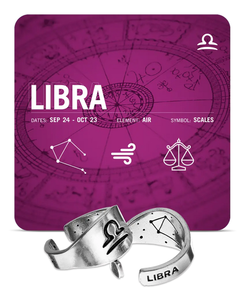 Libra Zodiac Ring – Recycled Lead-Free Pewter Adjustable Band | Made in USA Celestial Jewelry Whitney Howard Designs  Zodiac Rings