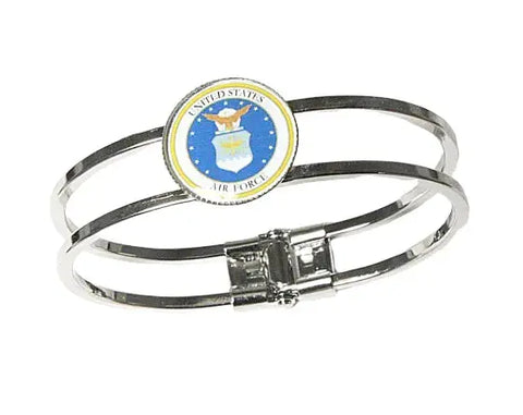 Licensed Military Stainless Steel Cuff Bracelet 7-8 Inch Wrist – Durable Hinge Closure | Made in USA Michelle Marie Boutique  Bracelet