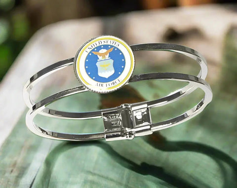 Licensed Military Stainless Steel Cuff Bracelet 7-8 Inch Wrist – Durable Hinge Closure | Made in USA Michelle Marie Boutique  Bracelet