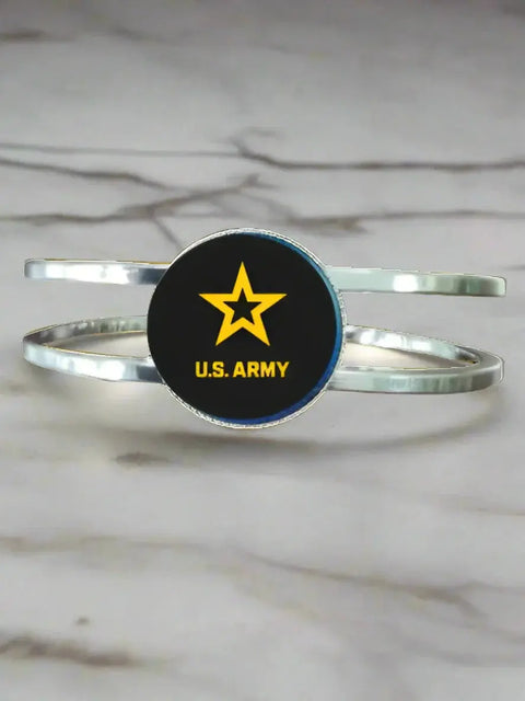 Licensed Military Stainless Steel Cuff Bracelet 7-8 Inch Wrist – Durable Hinge Closure | Made in USA Michelle Marie Boutique  Bracelet