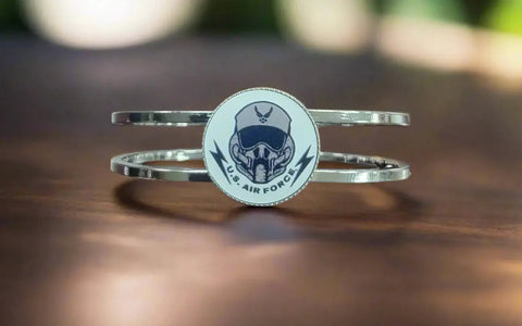 Licensed Military Stainless Steel Cuff Bracelet 7-8 Inch Wrist – Durable Hinge Closure | Made in USA Michelle Marie Boutique  Bracelet
