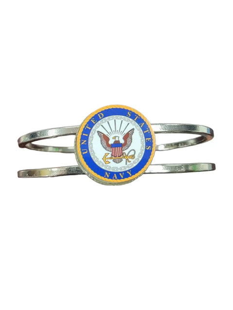 Licensed Military Stainless Steel Cuff Bracelet 7-8 Inch Wrist – Durable Hinge Closure | Made in USA Michelle Marie Boutique  Bracelet