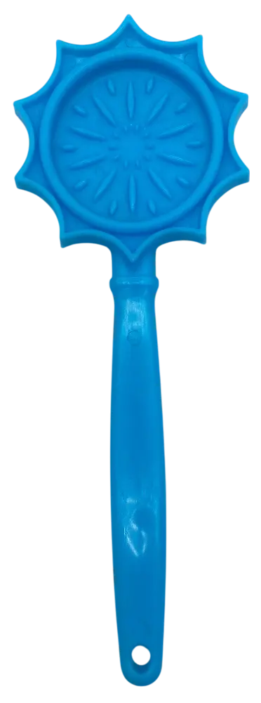 The SodaPup Lick Stick Hand-Held Interactive Enrichment Toy is a blue plastic sunburst-shaped mold with a handle, perfect for use as a dog training target stick or creative enrichment activity.