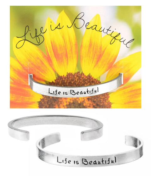 Life Is Beautiful Inspirational Pewter Cuff Bracelet – Recycled Material – Handcrafted Jewelry | Made in USA Whitney Howard Designs  Cuff Bracelets