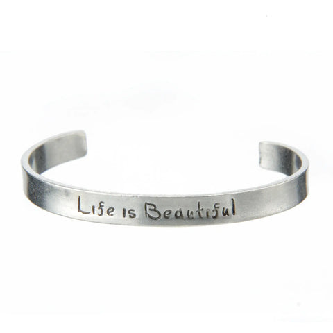 Life Is Beautiful Inspirational Pewter Cuff Bracelet – Recycled Material – Handcrafted Jewelry | Made in USA Whitney Howard Designs  Cuff Bracelets