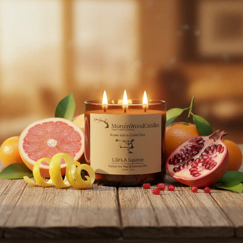 Life’s A Squeeze Soy 3-Wick Candle 17 oz – Citrus Blend Home Fragrance in Blown Glass | Made in USA MorninWood Candles  3 Wick Candle