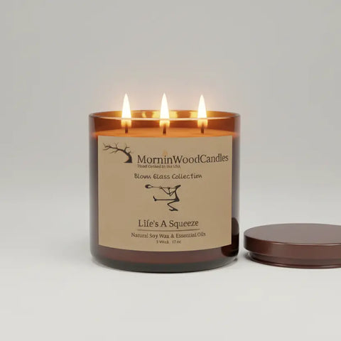Life’s A Squeeze Soy 3-Wick Candle 17 oz – Citrus Blend Home Fragrance in Blown Glass | Made in USA MorninWood Candles  3 Wick Candle