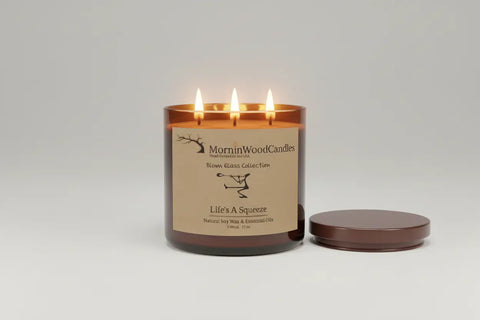 Life's a Squeeze-Soy 3-Wick Blown Glass Collection MorninWood Candles  3 Wick Candle