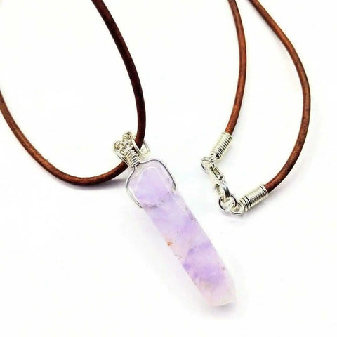 Light Amethyst Crystal Point Pendant Necklace – Silver Wrapped Leather Cord | Made in USA Alexa Martha Designs  Necklace