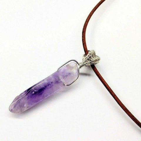 Light Amethyst Crystal Point Pendant Necklace – Silver Wrapped Leather Cord | Made in USA Alexa Martha Designs  Necklace