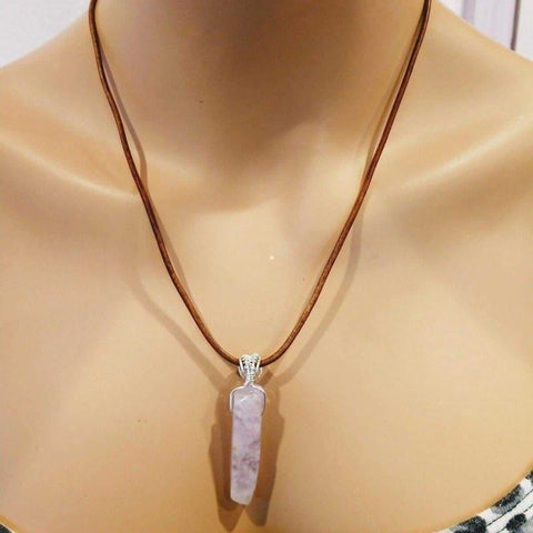 Light Amethyst Crystal Point Pendant Necklace – Silver Wrapped Leather Cord | Made in USA Alexa Martha Designs  Necklace